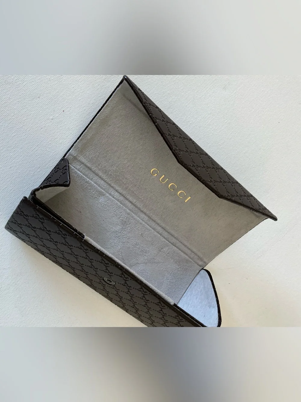 Gucci Brown Micro GG Embossed Folding Eyeglasses Sunglasses Hard Case
